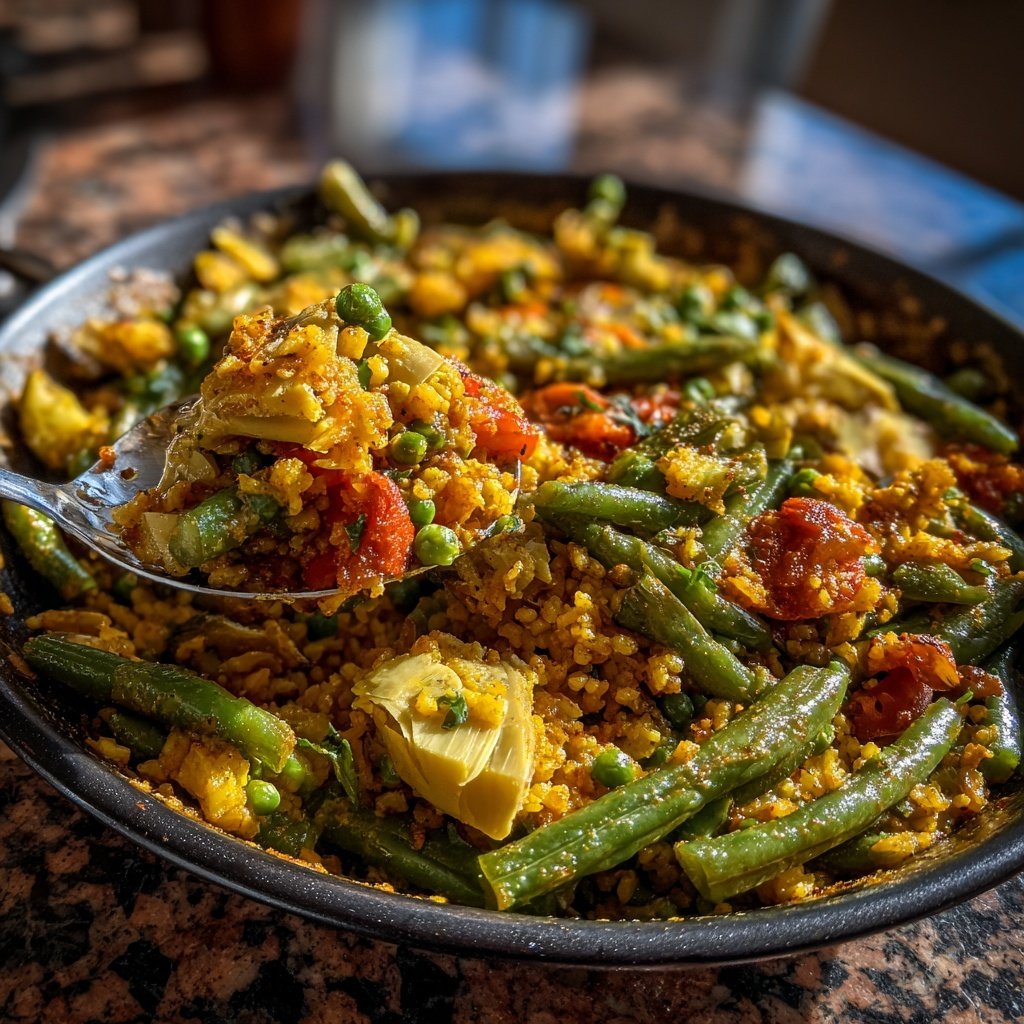 Vegetarische Paella mit Artischocken