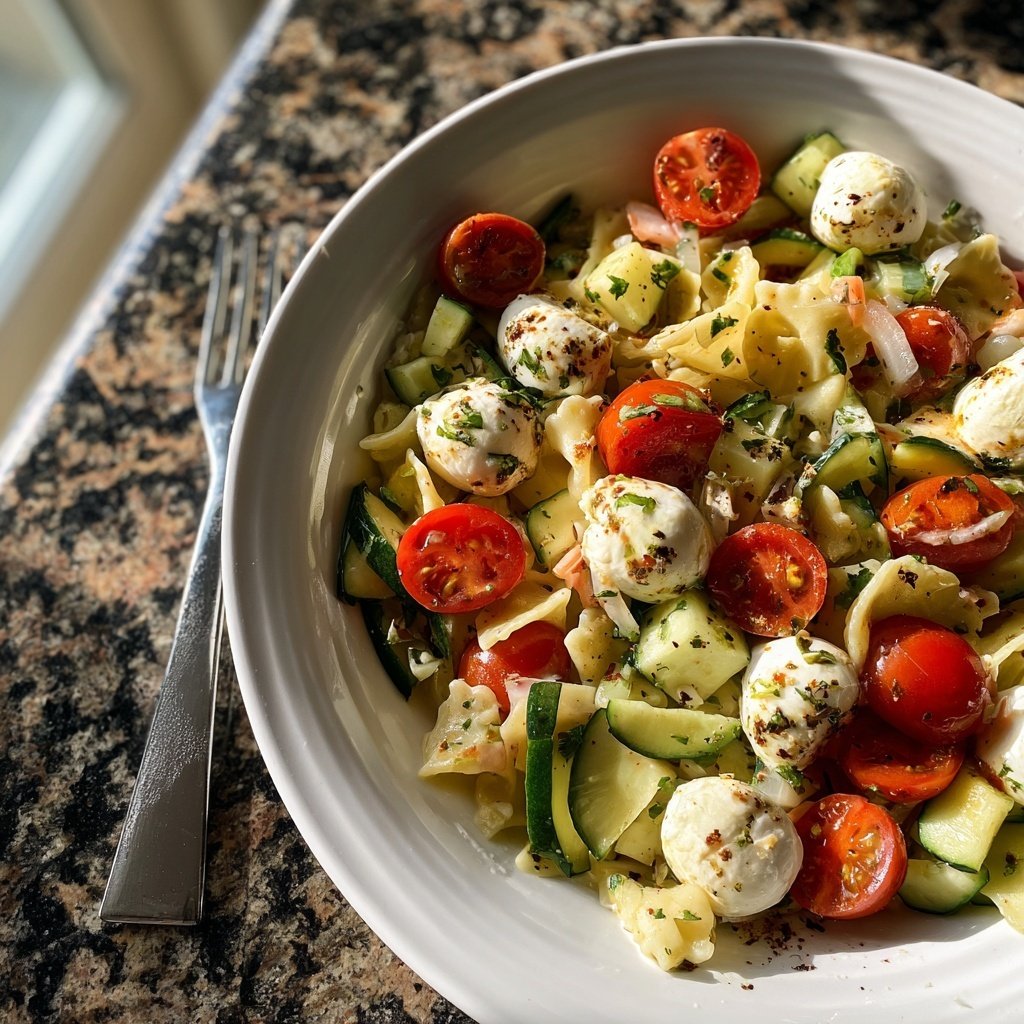 Mediterraner Nudelsalat Mit Mozzarella
