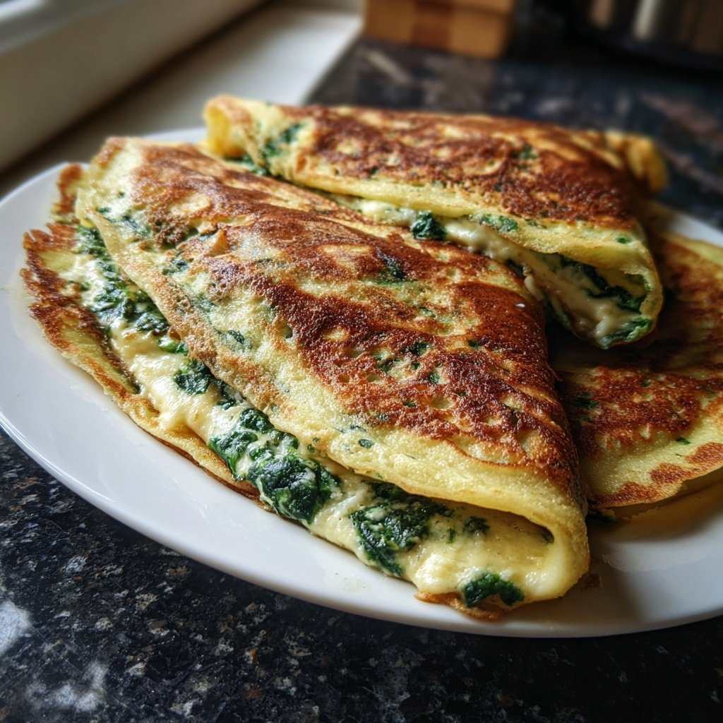 Pfannkuchen mit Spinat und Käse