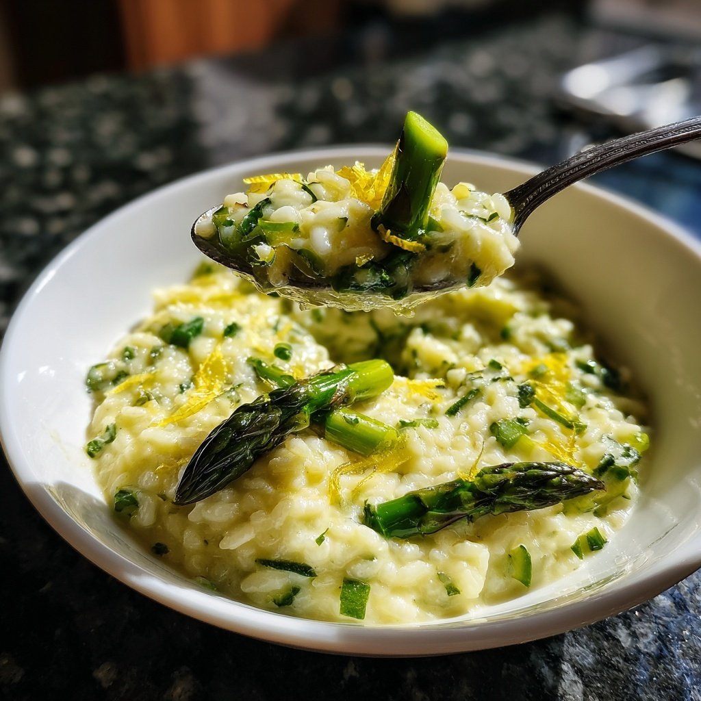 Zitronenrisotto mit grünem Spargel