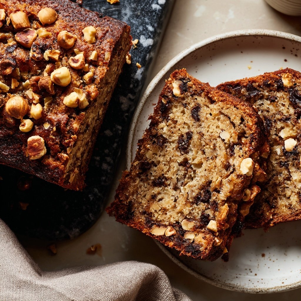Bananenbrot mit Kakao und Haselnüssen
