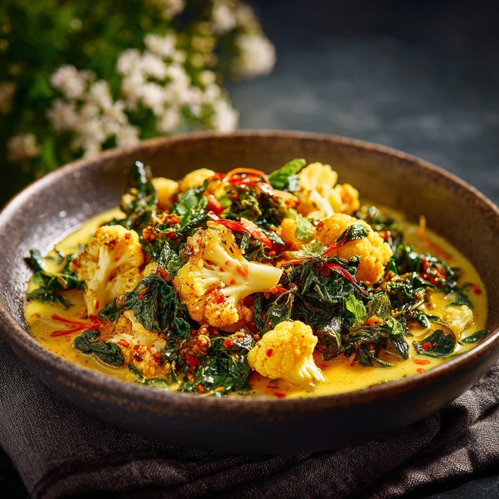 Blumenkohl Curry Mit Kokos Und Spinat