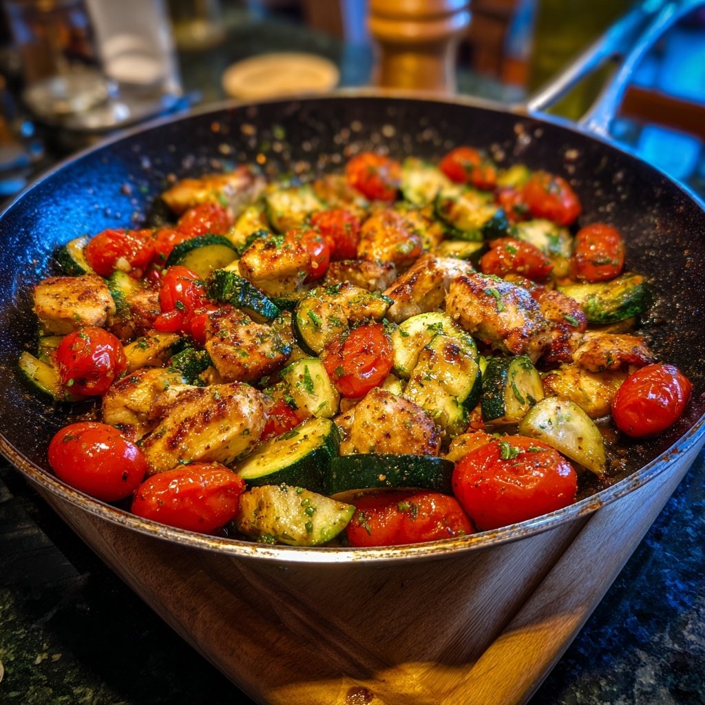 Kalorienarme Hähnchenpfanne Mit Zucchini Und Tomaten